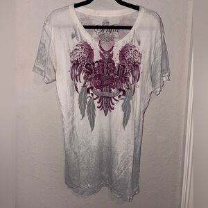 Affliction Sinful White and Pink Tee